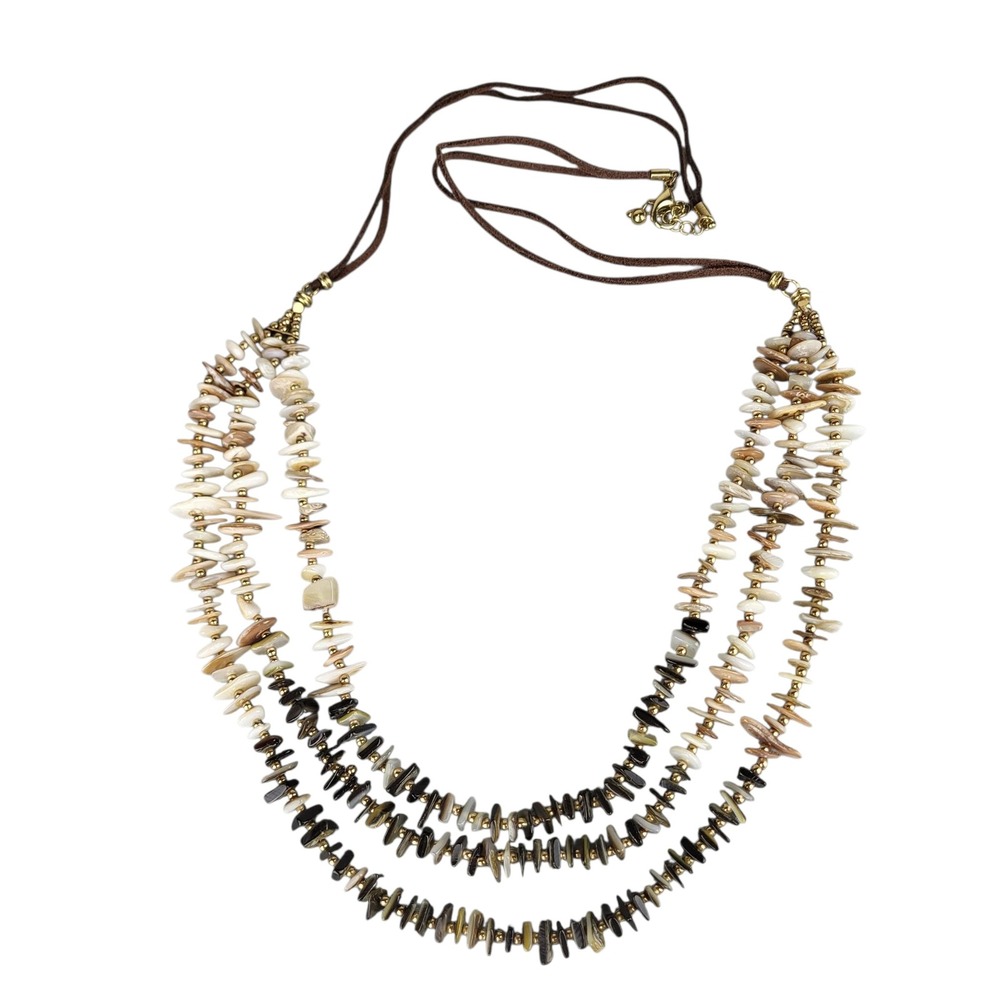 Vintage Multi Strand Shell Necklace Boho Beach Statement Natural Chip Collar EUC - Picture 4 of 9